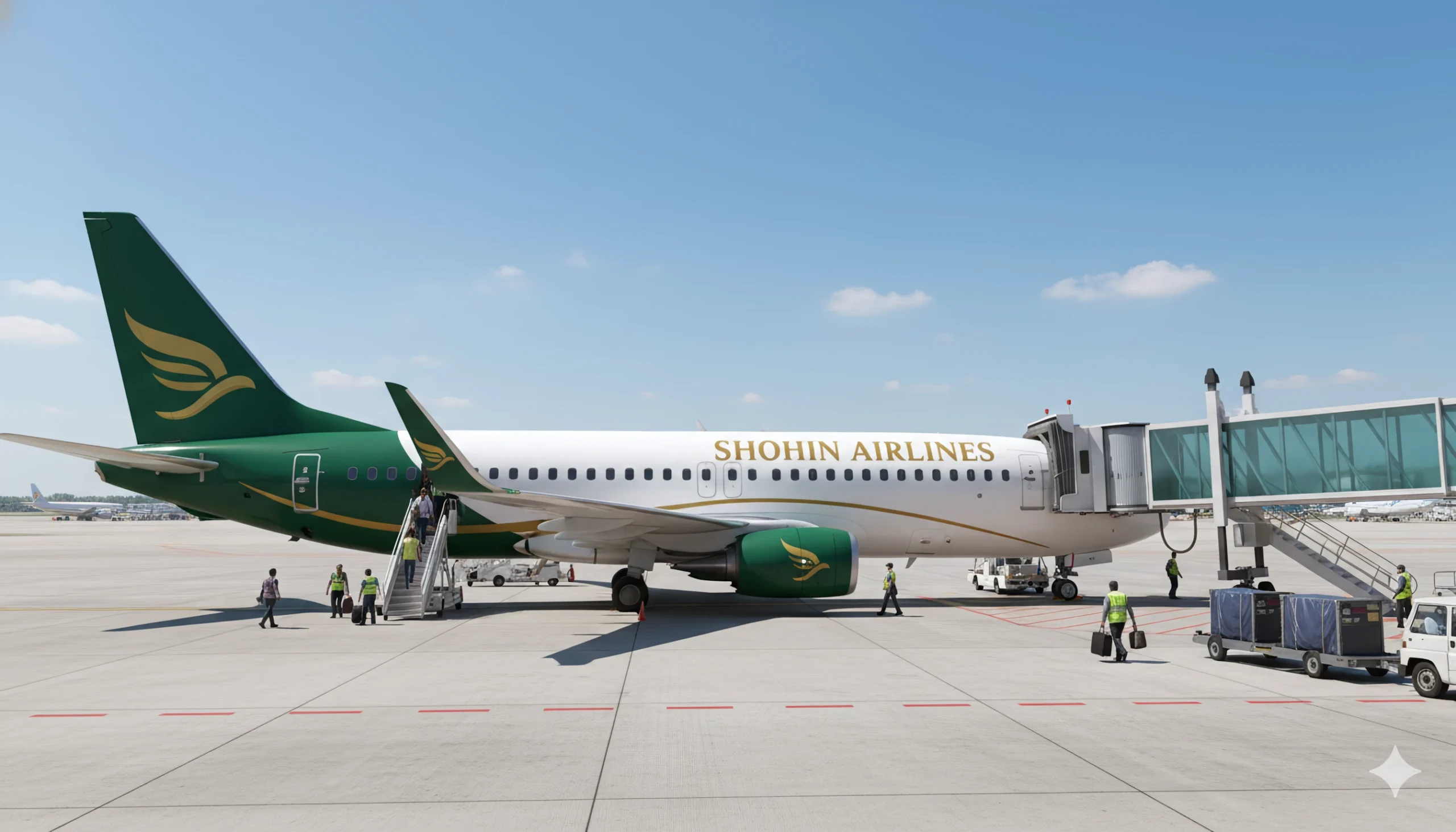 Green and gold Shohin Airlines brand identity